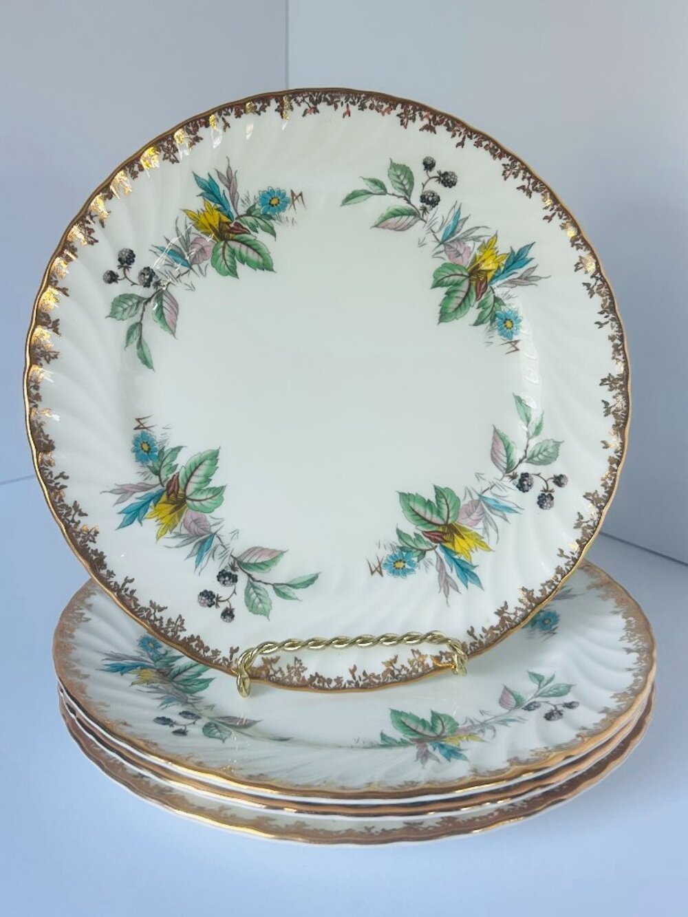 Vintage Bone China Salad Plate Set (4) Aynsley Berry Lane Pattern